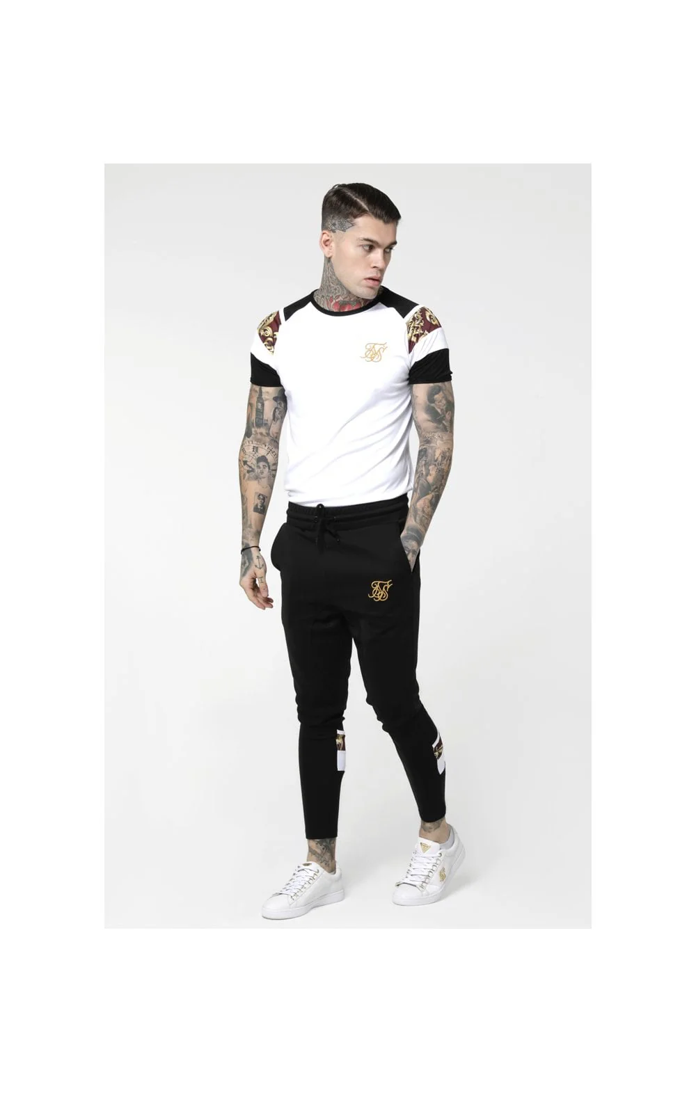 SikSilk Royal Venetian Sprint Tee - White,Black & Deep Red - Image 3