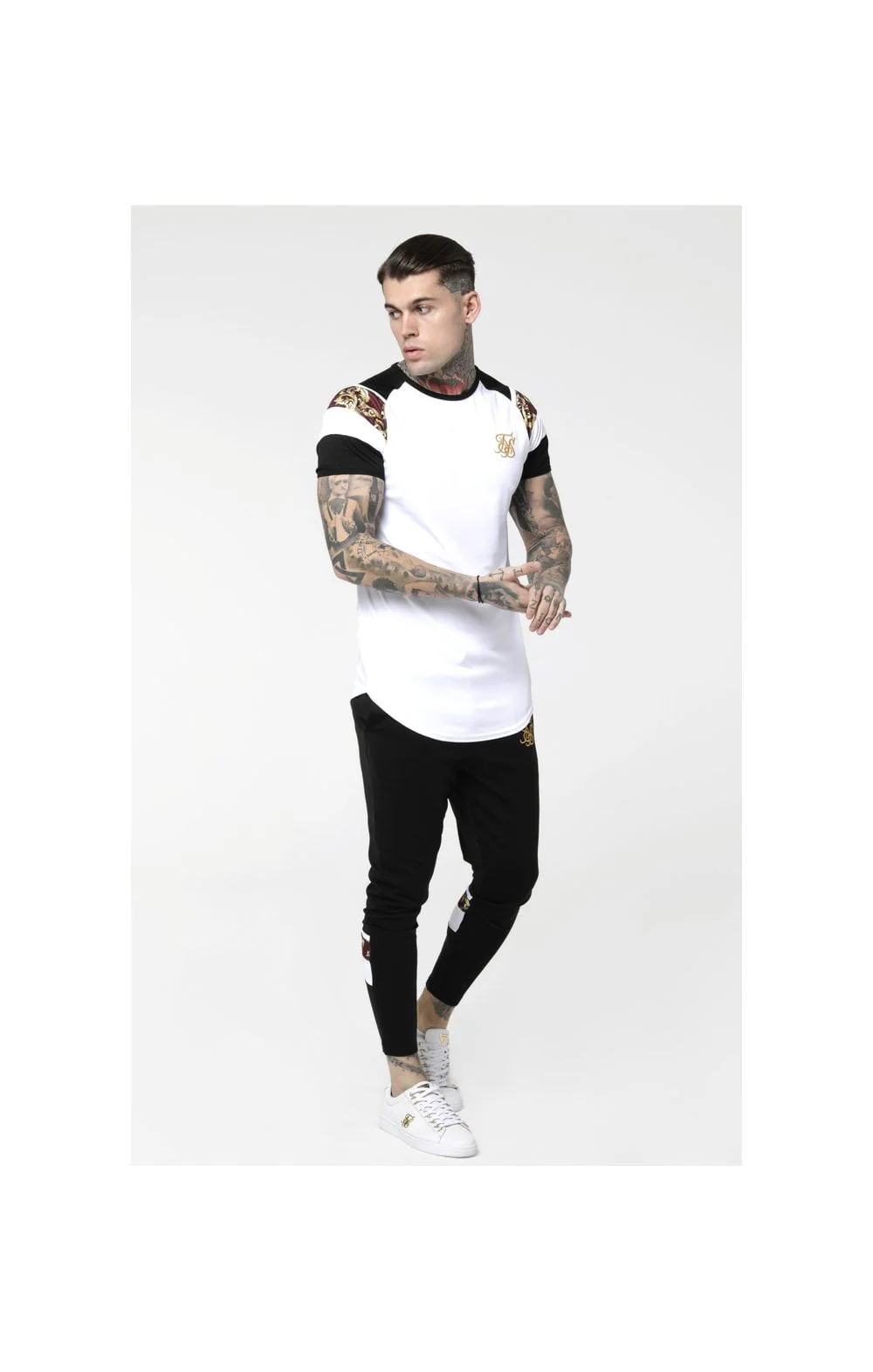 SikSilk Royal Venetian Sprint Tee - White,Black & Deep Red - Image 4