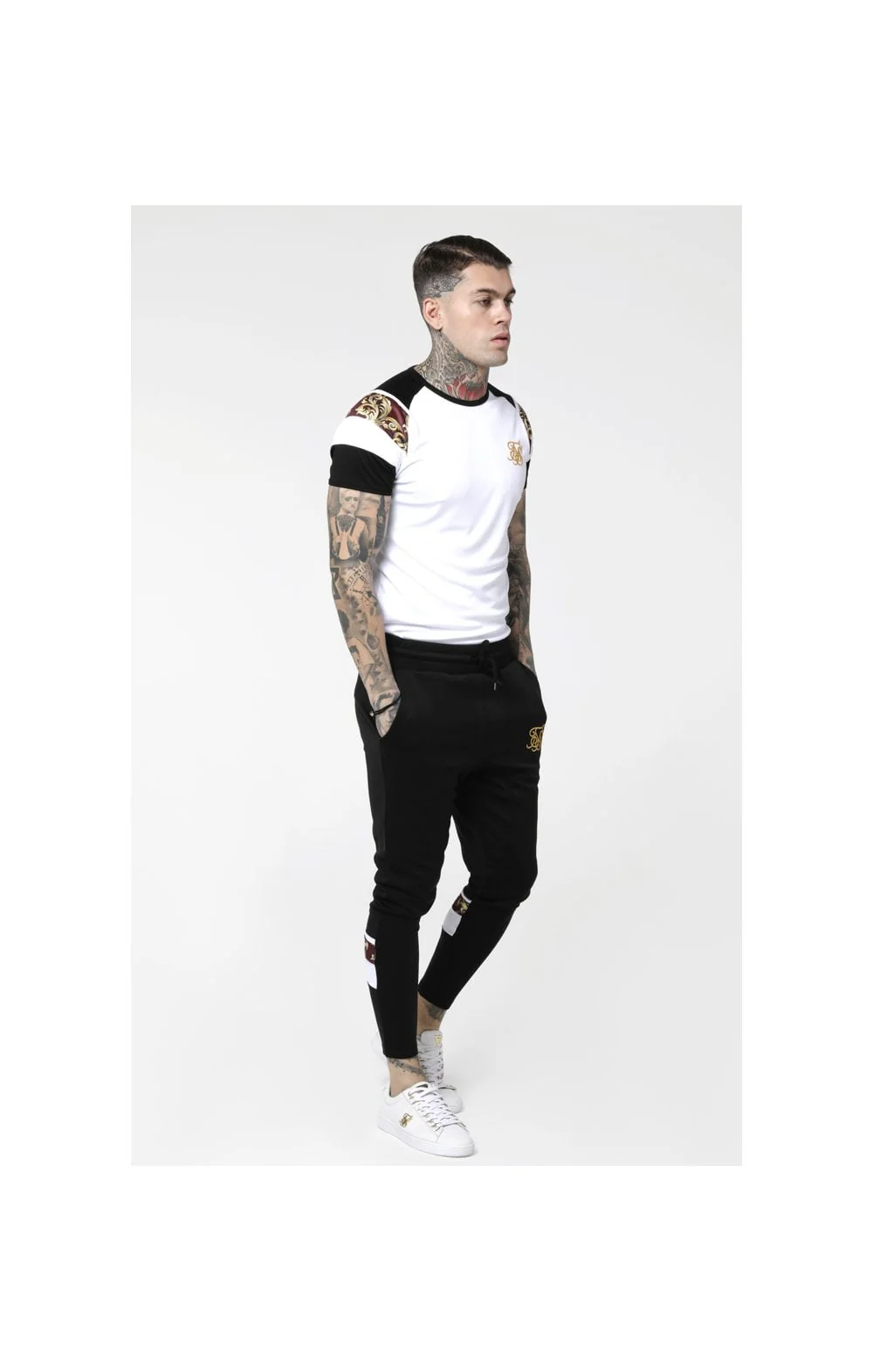 SikSilk Royal Venetian Sprint Tee - White,Black & Deep Red - Image 5