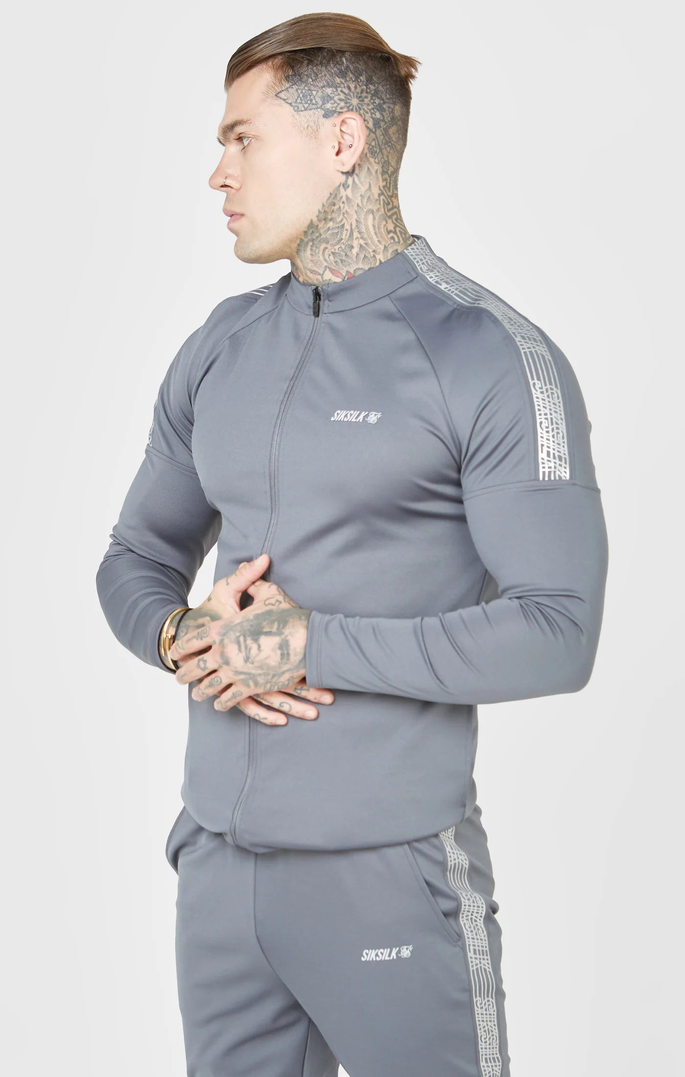 Grey Sports Funnel Neck Zip-Thru
