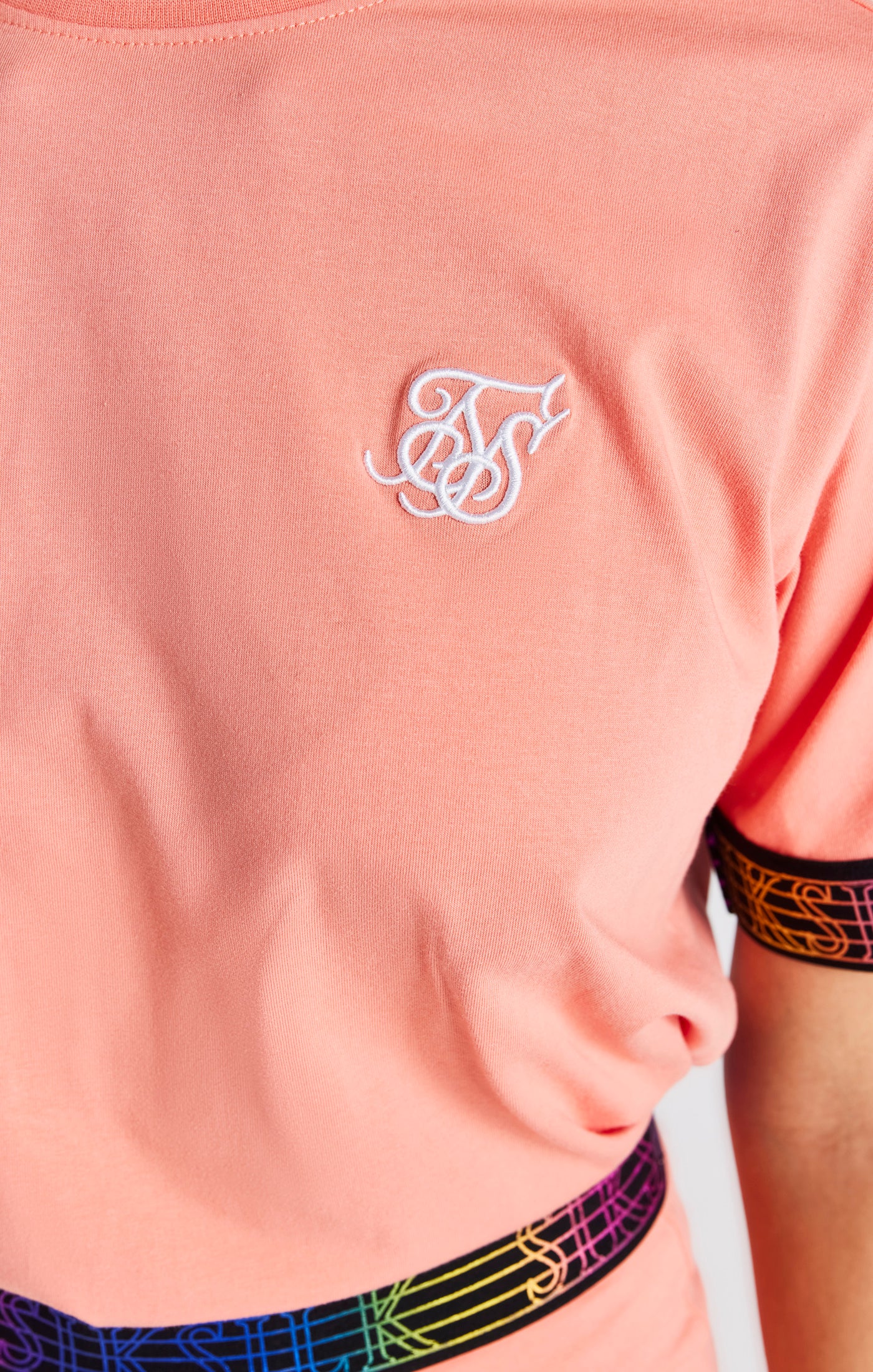 Girls Coral Taped Crop T-Shirt - Image 2