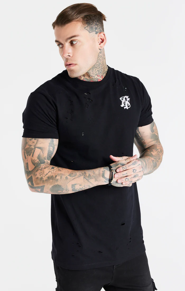 Black Distressed Floral Muscle Fit T-Shirt - Image 6