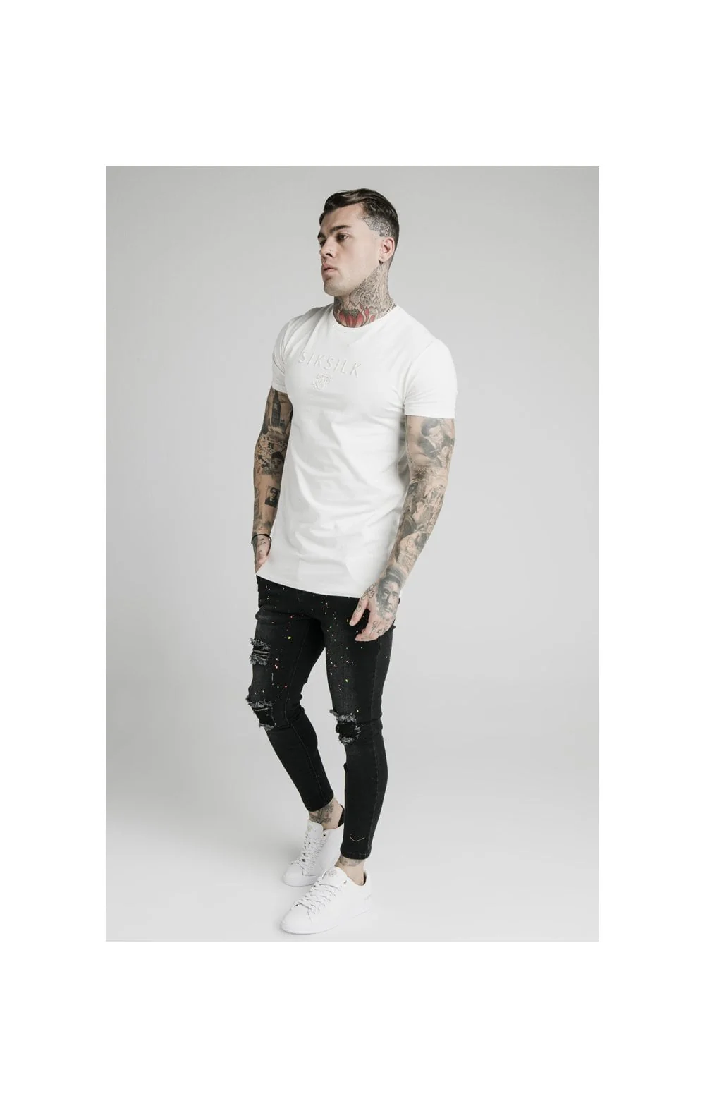 SikSilk S/S Astro Gym Tee - Off White - Image 3