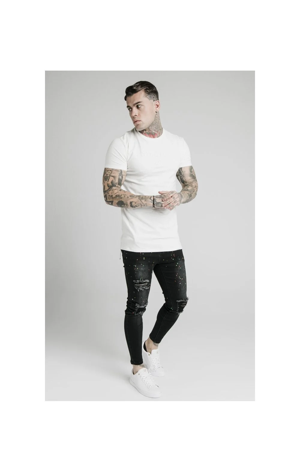 SikSilk S/S Astro Gym Tee - Off White - Image 4