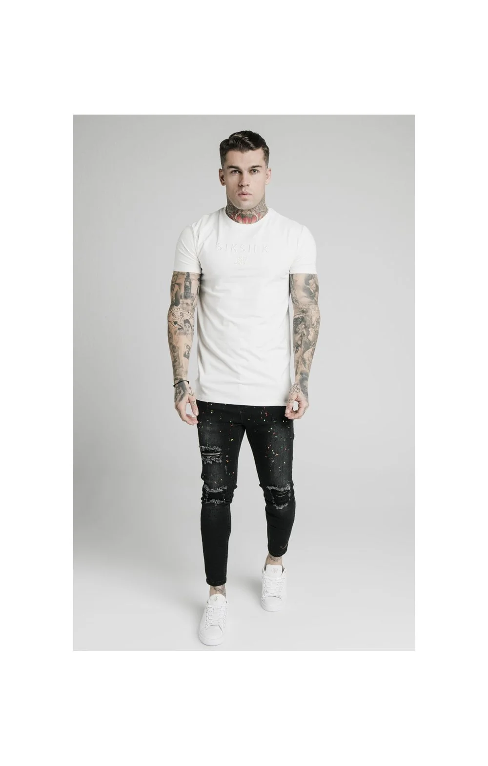 SikSilk S/S Astro Gym Tee - Off White - Image 5