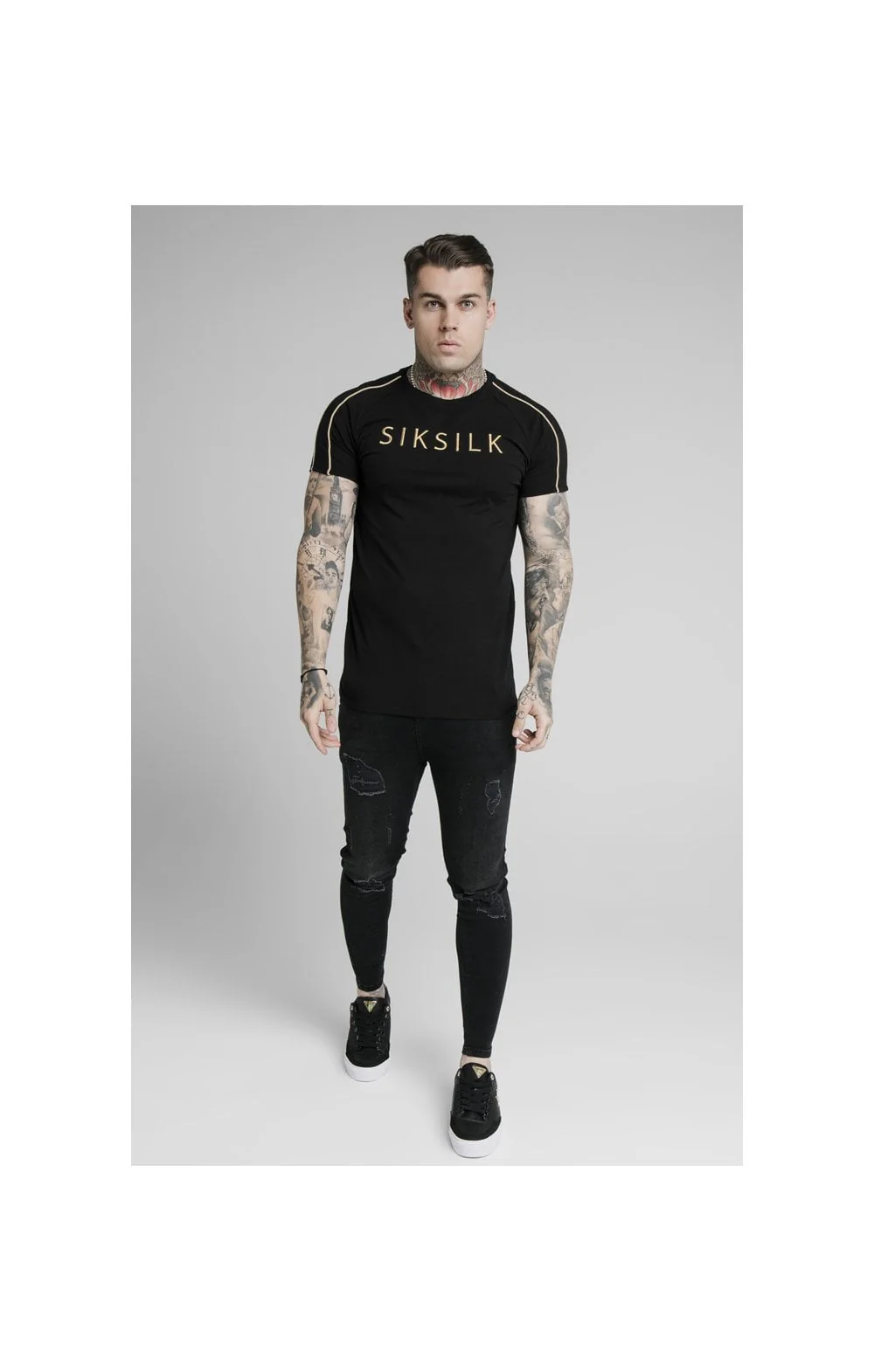 SikSilk S/S Astro Raglan Gym Tee - Black - Image 5