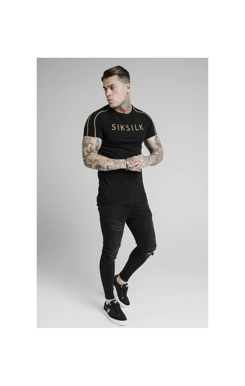 SikSilk S/S Astro Raglan Gym Tee - Black - Image 6