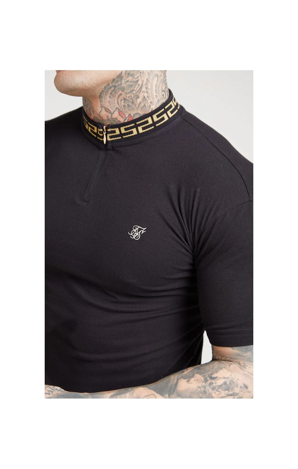 SikSilk S/S Chain Rib Collar Polo - Black - Image 2
