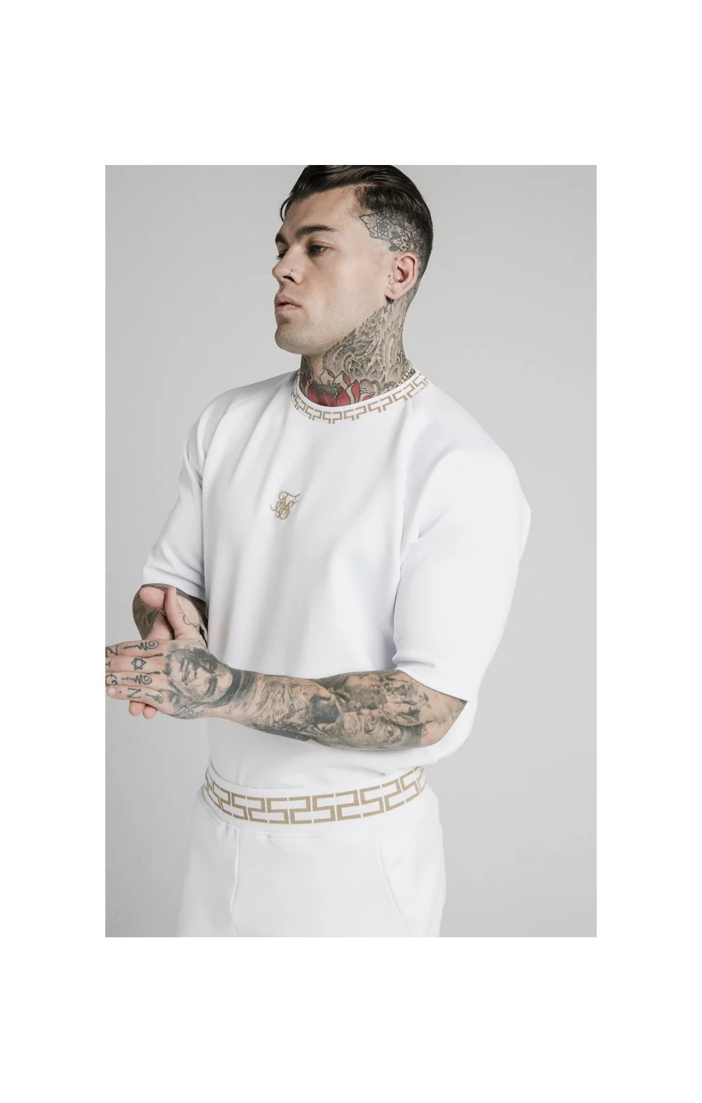SikSilk S/S Chain Rib Raglan Sweater - White
