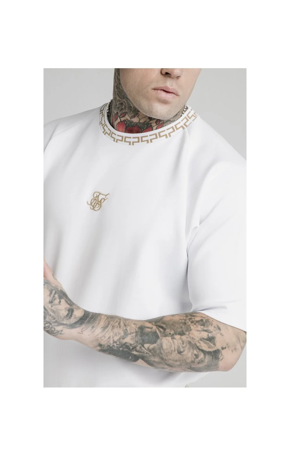 SikSilk S/S Chain Rib Raglan Sweater - White - Image 2
