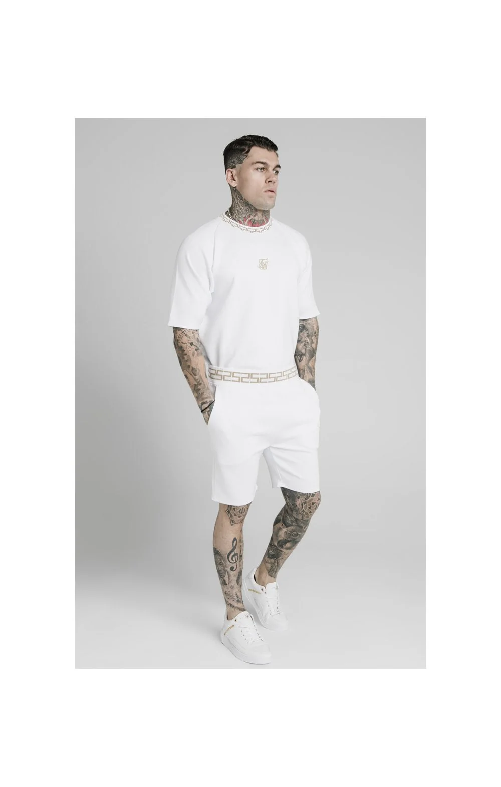 SikSilk S/S Chain Rib Raglan Sweater - White - Image 4