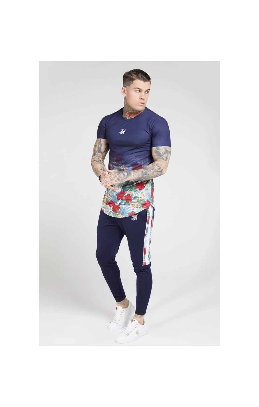 SikSilk S/S Curved Hem Fade Tee – Navy - Image 4