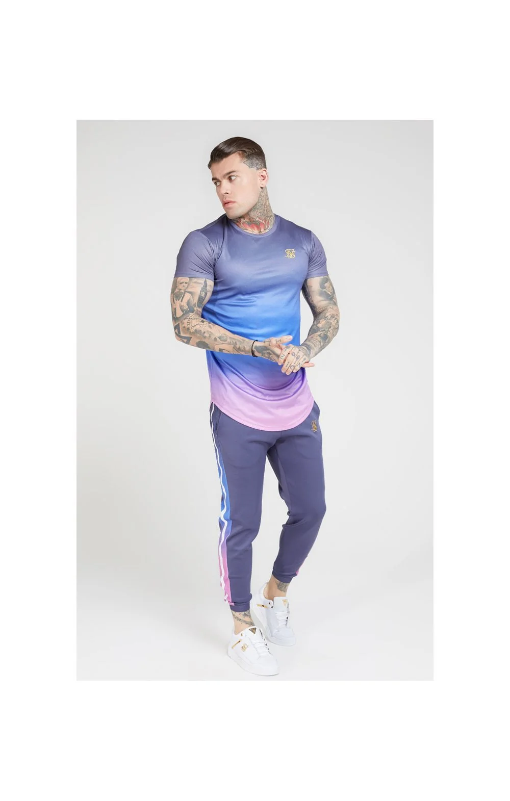 SikSilk S/S Curved Hem Fade Tee – Tri-Neon Fade - Image 3