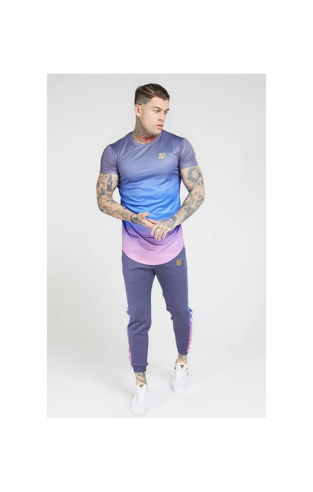 SikSilk S/S Curved Hem Fade Tee – Tri-Neon Fade - Image 4