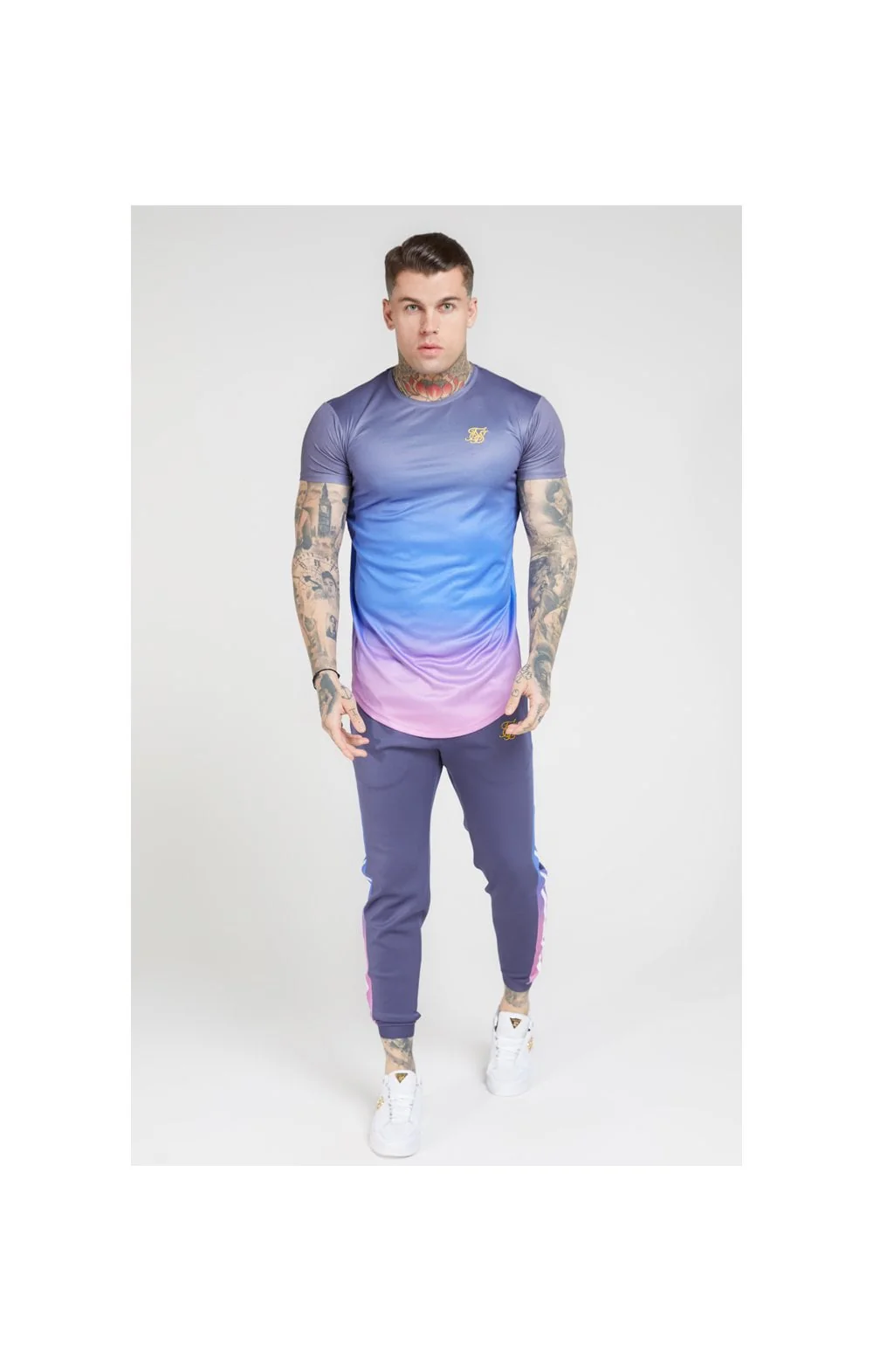 SikSilk S/S Curved Hem Fade Tee – Tri-Neon Fade - Image 5