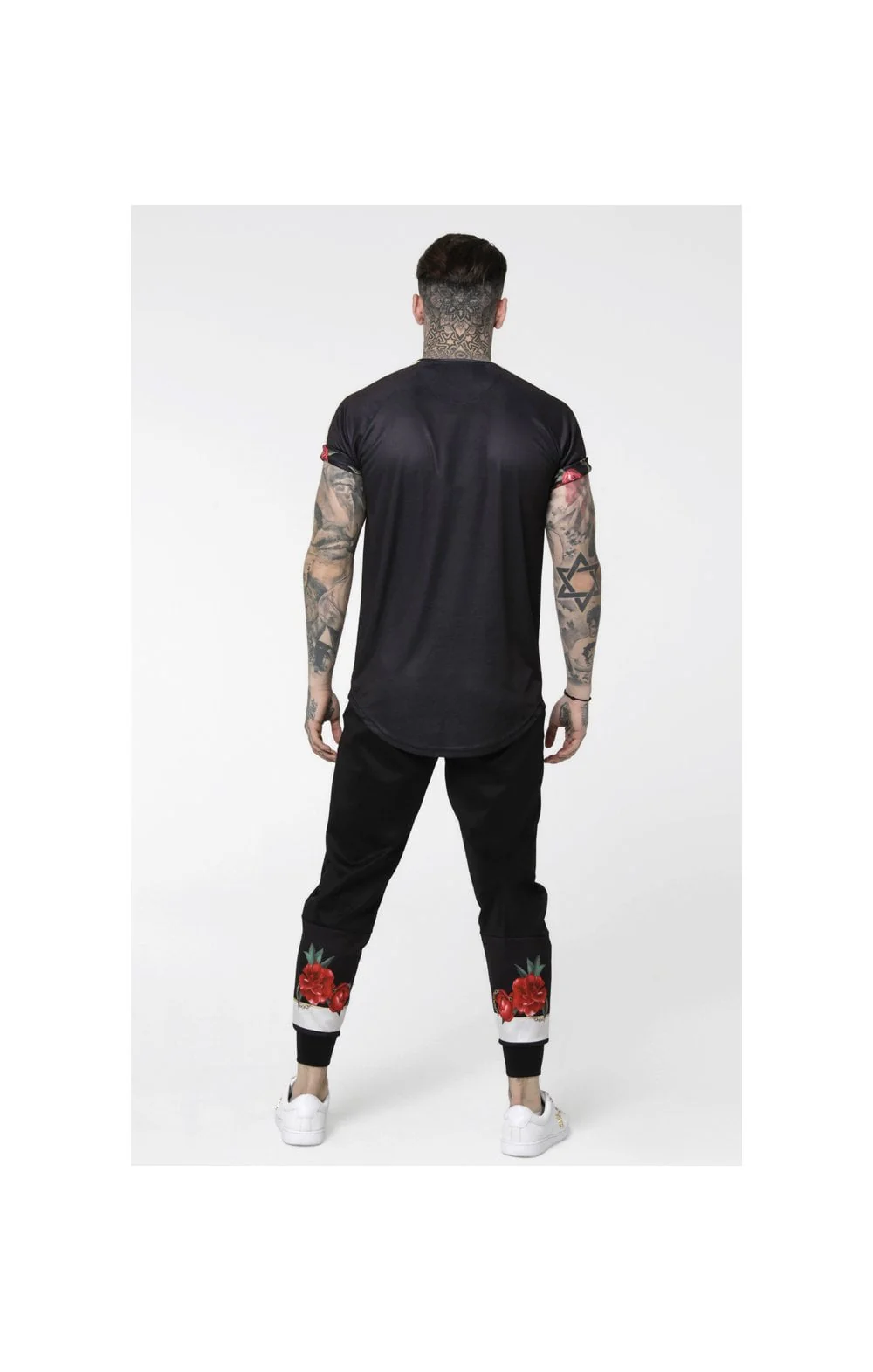 SikSilk S/S Curved Hem Raglan Roll Sleeve Tee – Black,Ecru & Red - Image 5