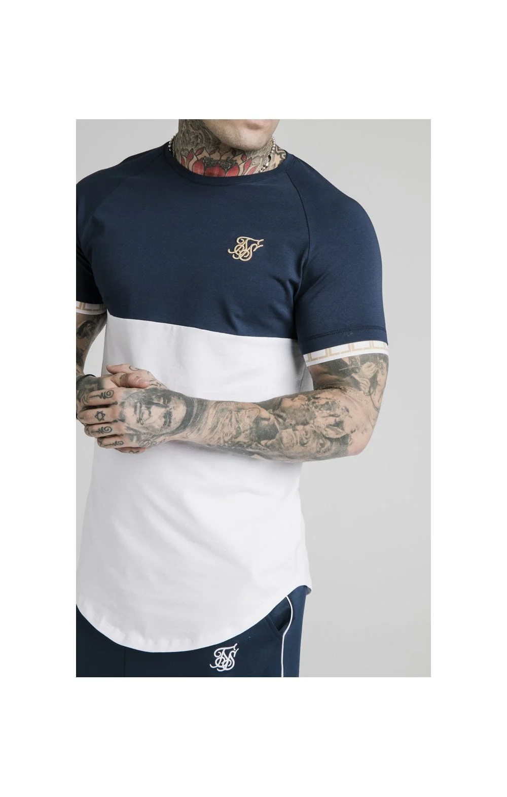 SikSilk S/S Cut & Sew Tech Tee - Navy & White