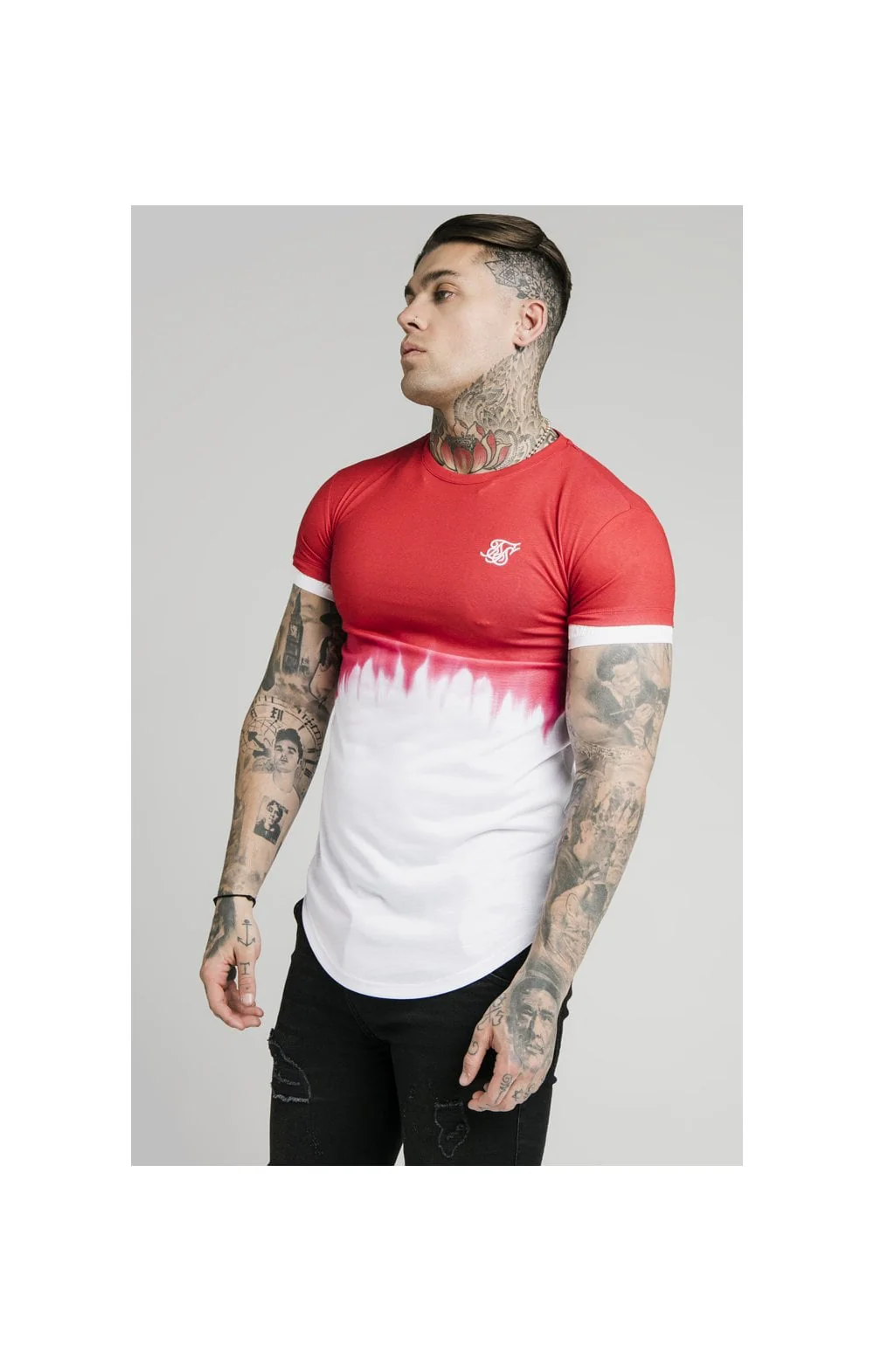 SikSilk S/S Dip Dye Tee  – Red & White