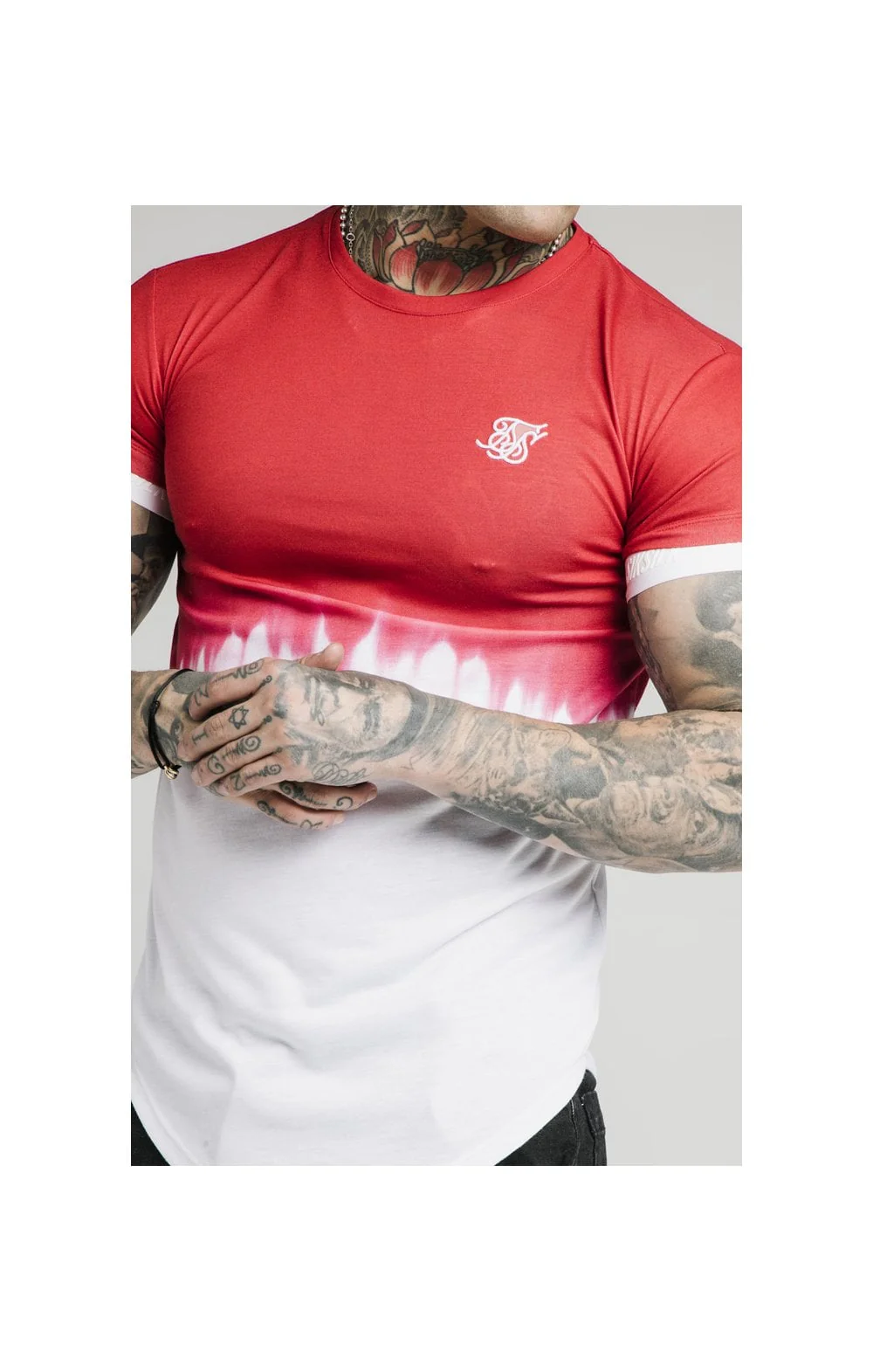 SikSilk S/S Dip Dye Tee  – Red & White - Image 2