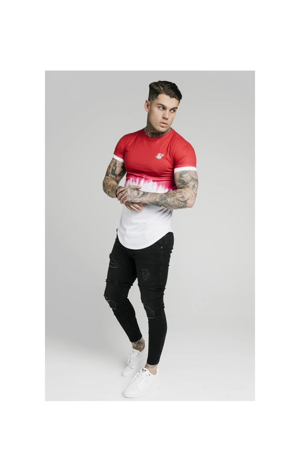 SikSilk S/S Dip Dye Tee  – Red & White - Image 3