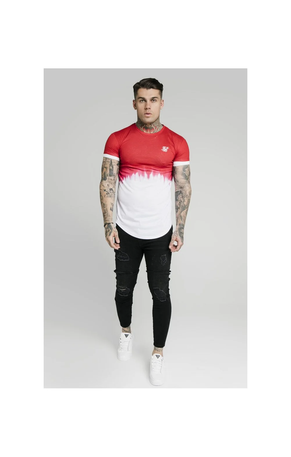 SikSilk S/S Dip Dye Tee  – Red & White - Image 4