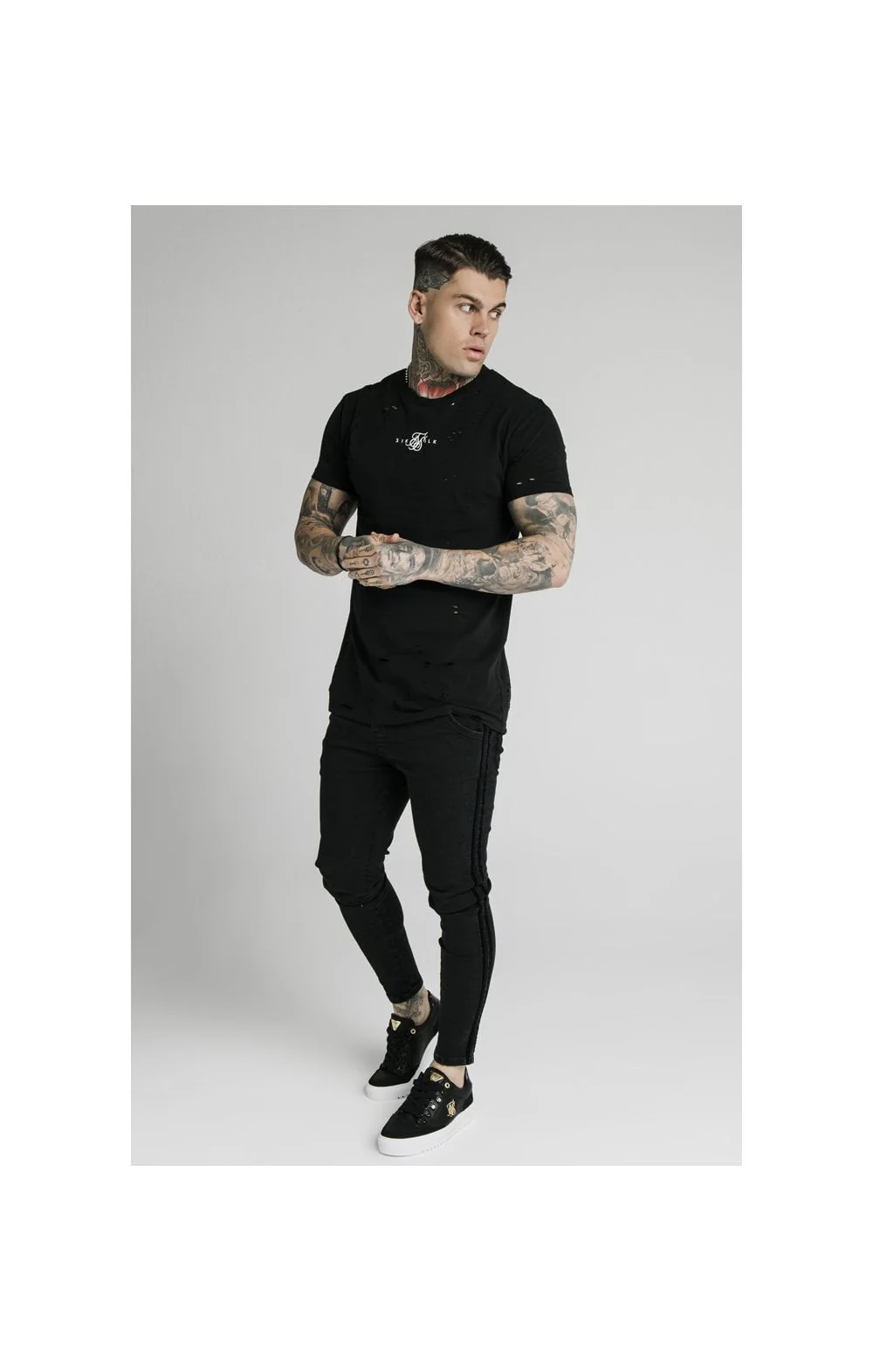 SikSilk S/S Distressed Box Tee - Black - Image 3