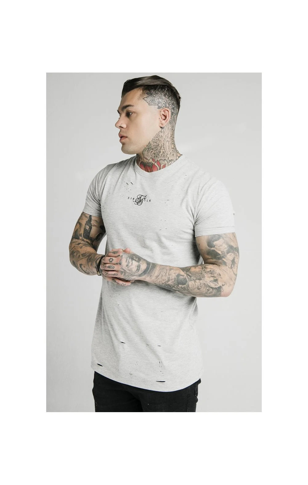 SikSilk S/S Distressed Box Tee - Grey Marl