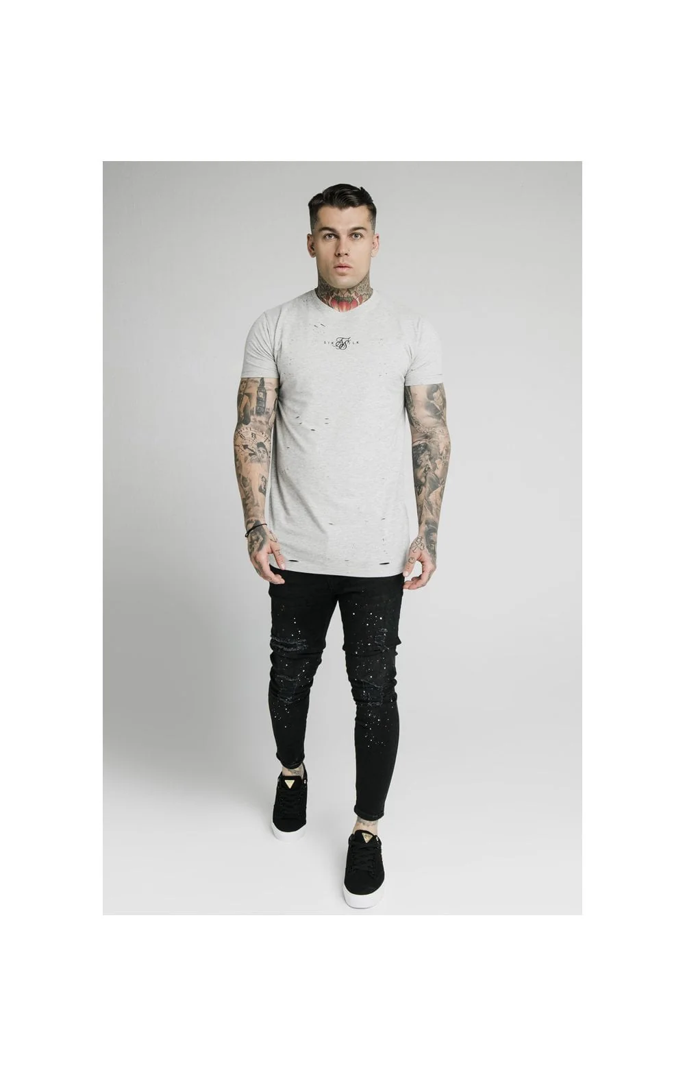 SikSilk S/S Distressed Box Tee - Grey Marl - Image 6