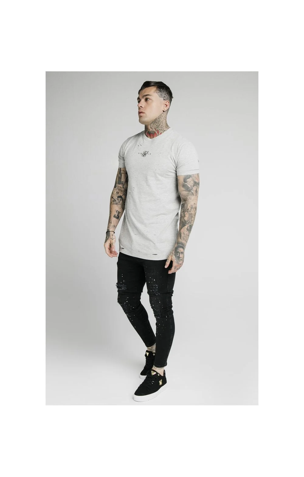 SikSilk S/S Distressed Box Tee - Grey Marl - Image 7