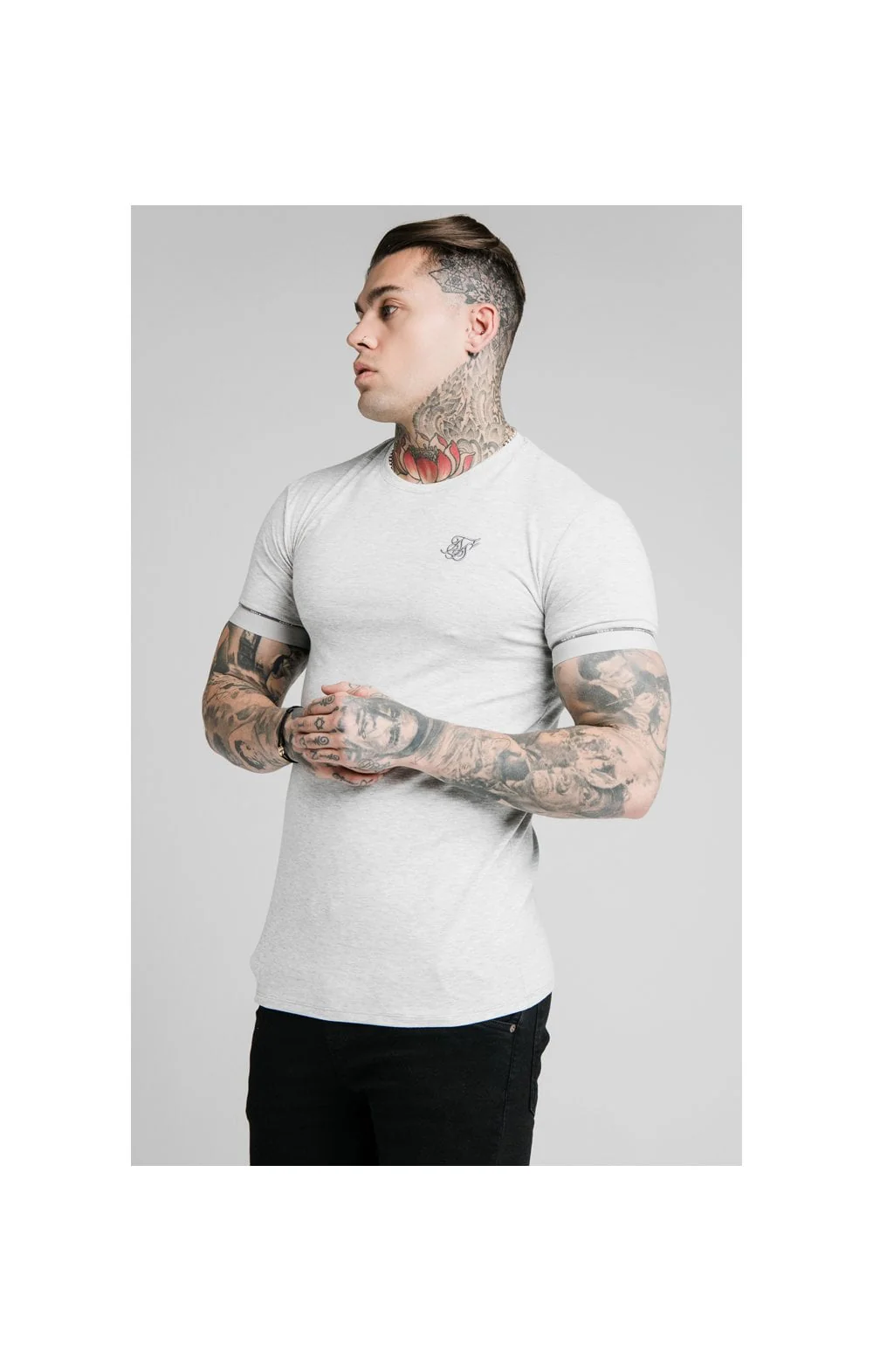 SikSilk S/S Duality Gym Tee - Grey Marl - Image 2