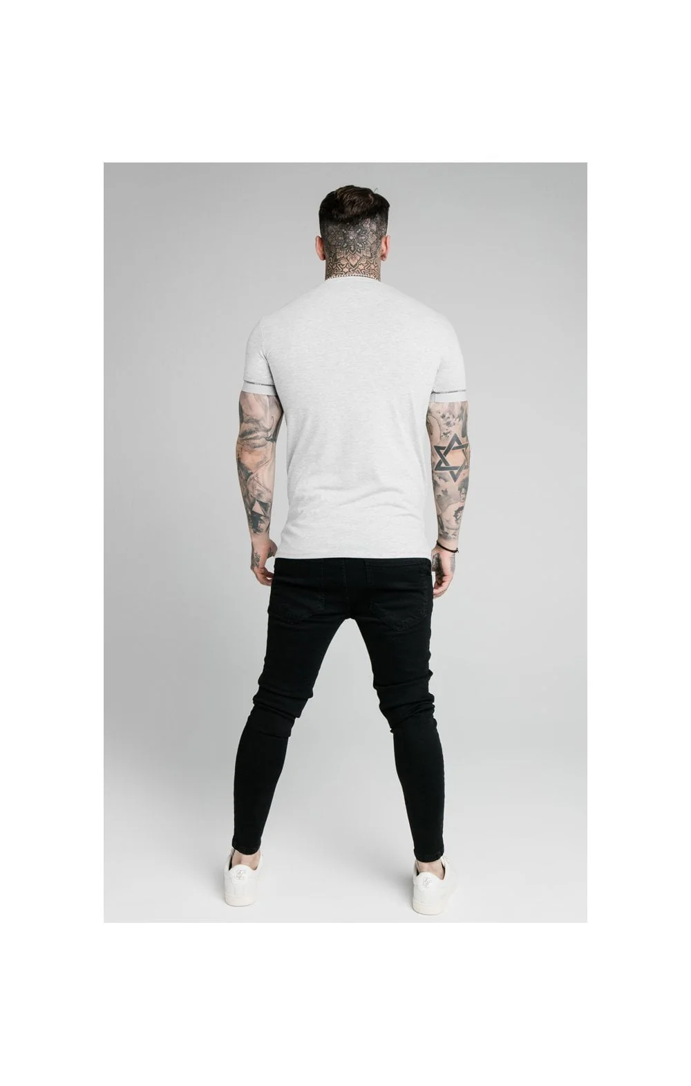 SikSilk S/S Duality Gym Tee - Grey Marl - Image 3