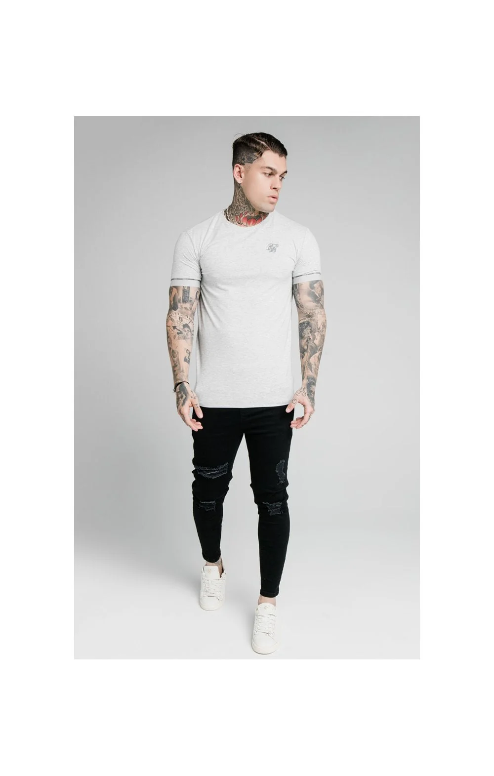 SikSilk S/S Duality Gym Tee - Grey Marl - Image 4