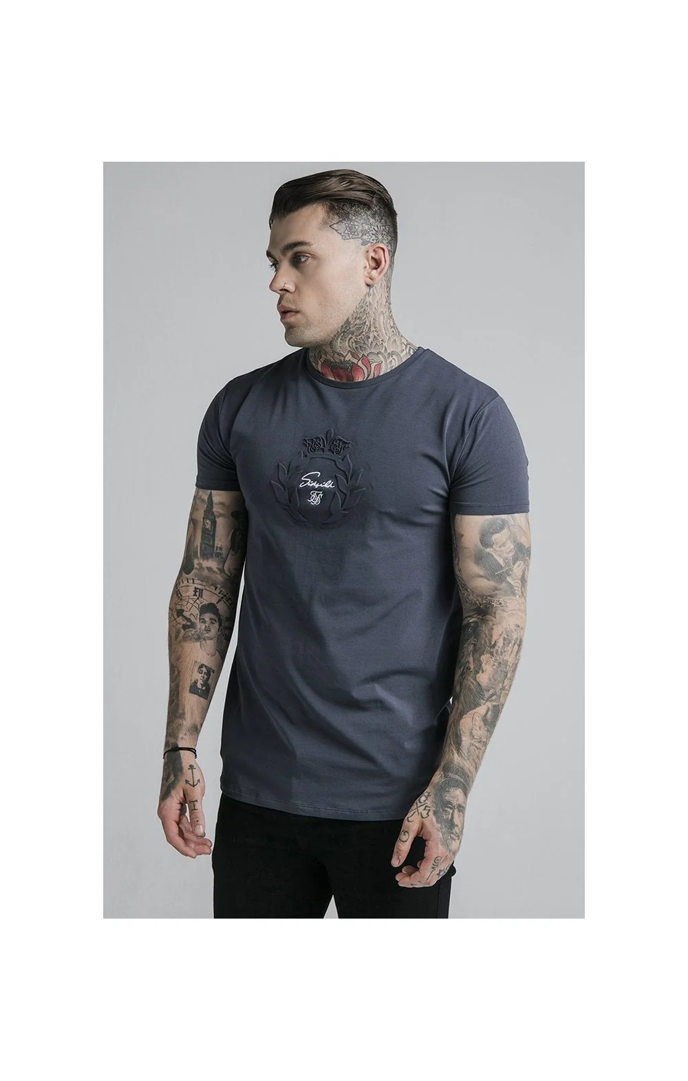 SikSilk S/S Embossed Prestige Gym Tee - Navy