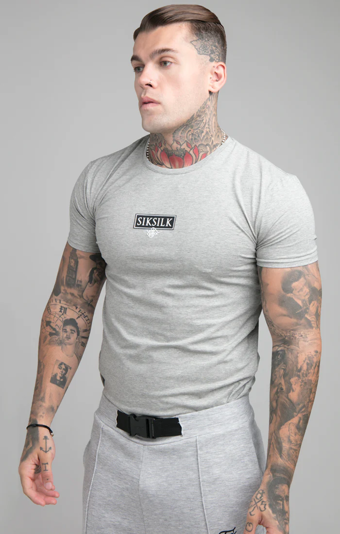 SikSilk S/S Embossed Print Gym Tee - Grey Marl