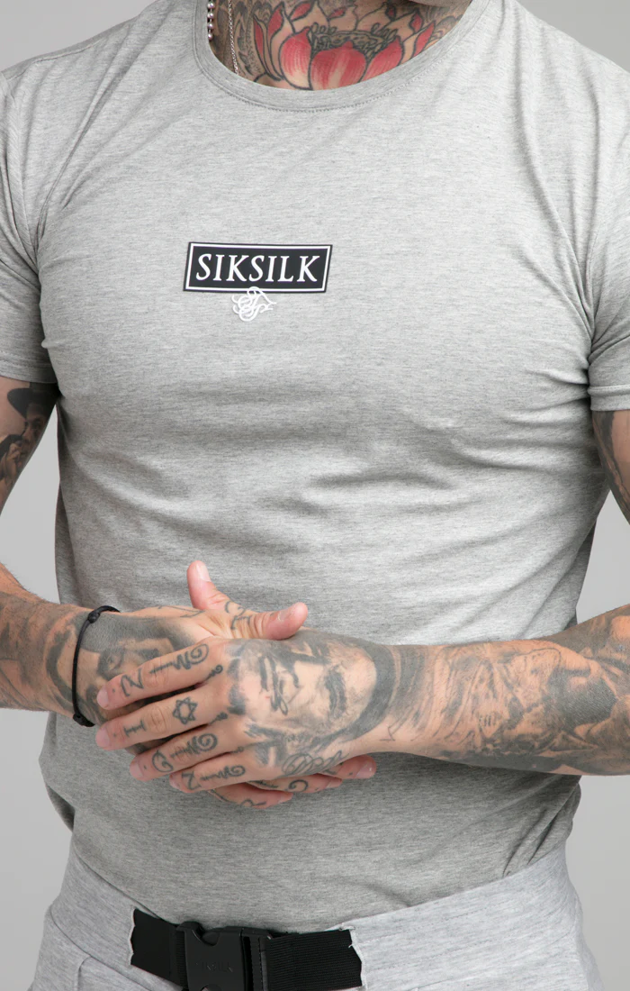 SikSilk S/S Embossed Print Gym Tee - Grey Marl - Image 2