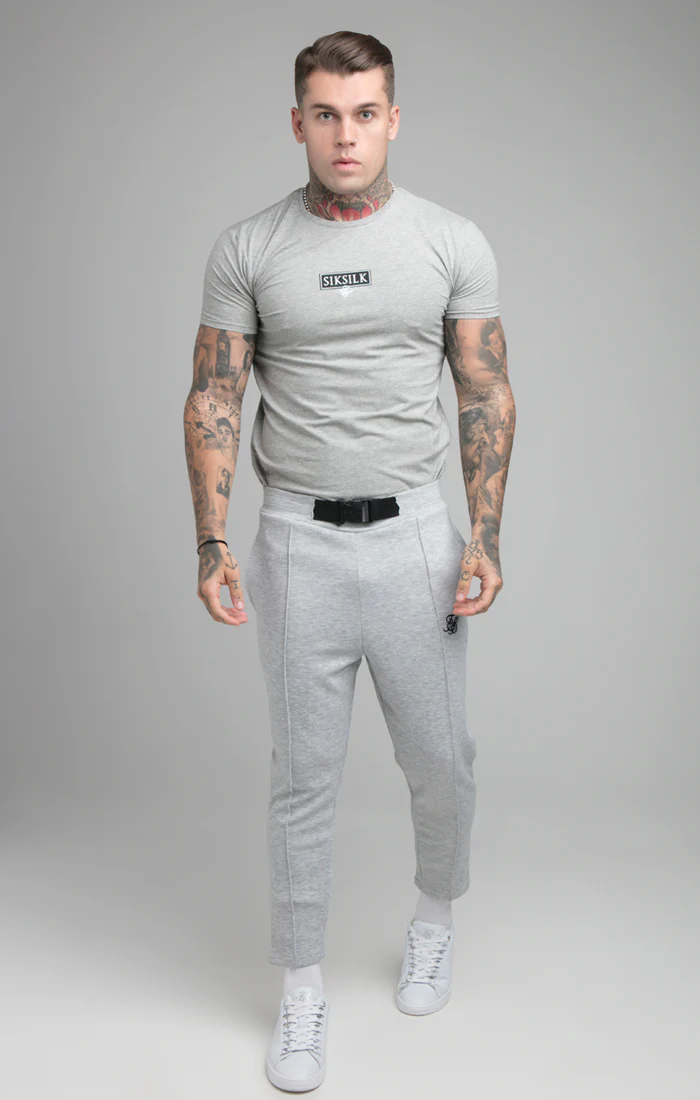 SikSilk S/S Embossed Print Gym Tee - Grey Marl - Image 3