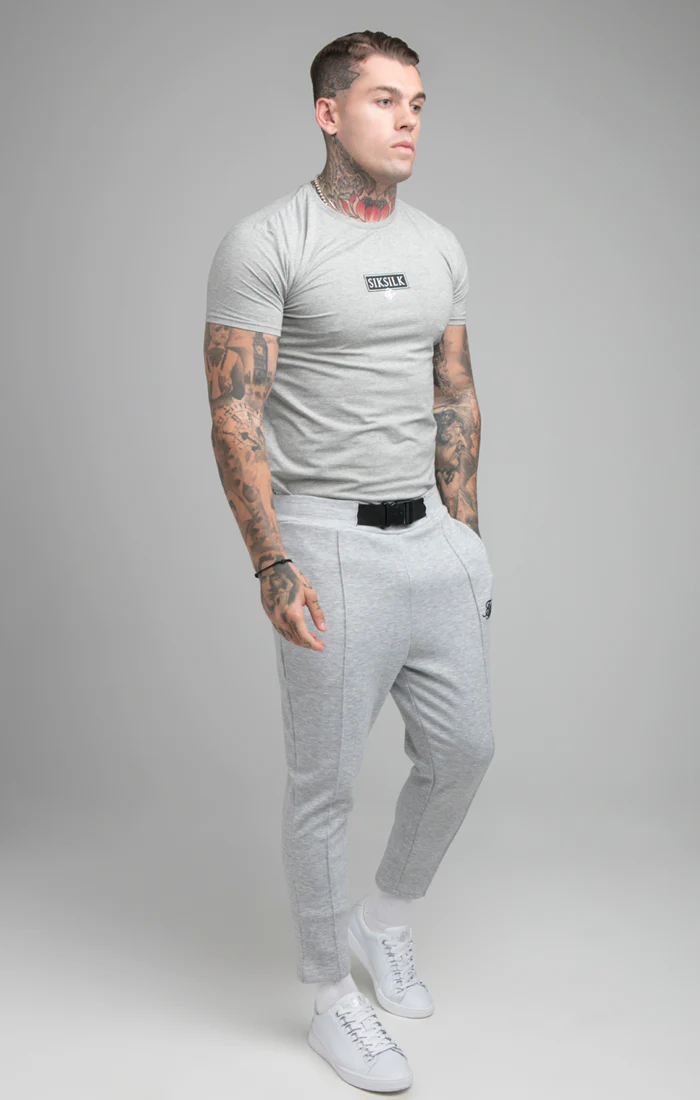 SikSilk S/S Embossed Print Gym Tee - Grey Marl - Image 4
