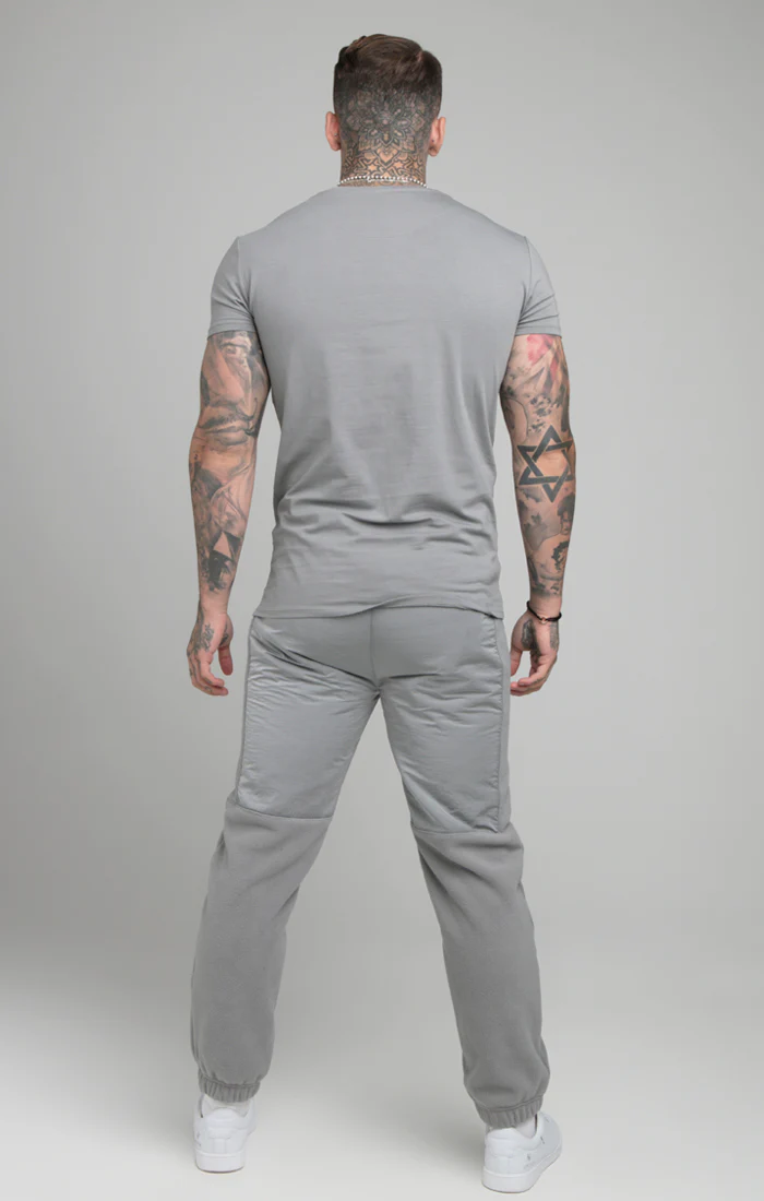 SikSilk S/S Embossed Print Gym Tee - Grey Marl - Image 5