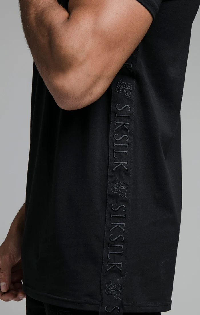 Black Embroidered Tape Muscle Fit T-Shirt - Image 2