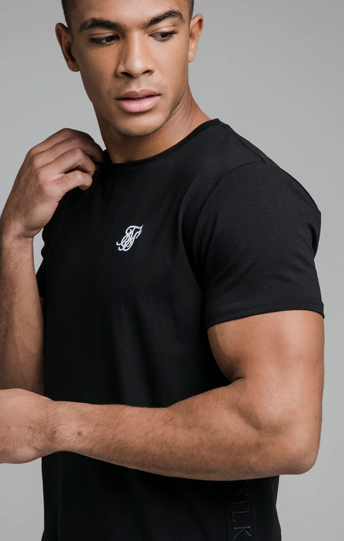 Black Embroidered Tape Muscle Fit T-Shirt - Image 3
