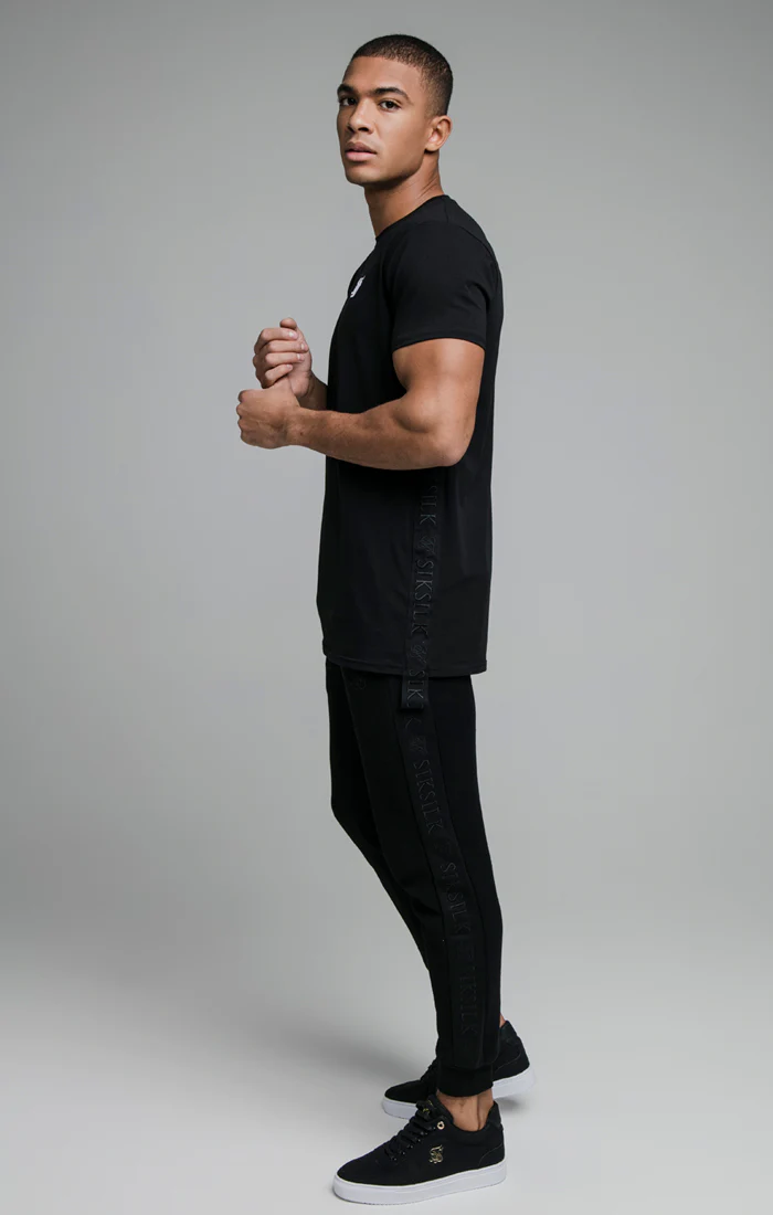 Black Embroidered Tape Muscle Fit T-Shirt - Image 4