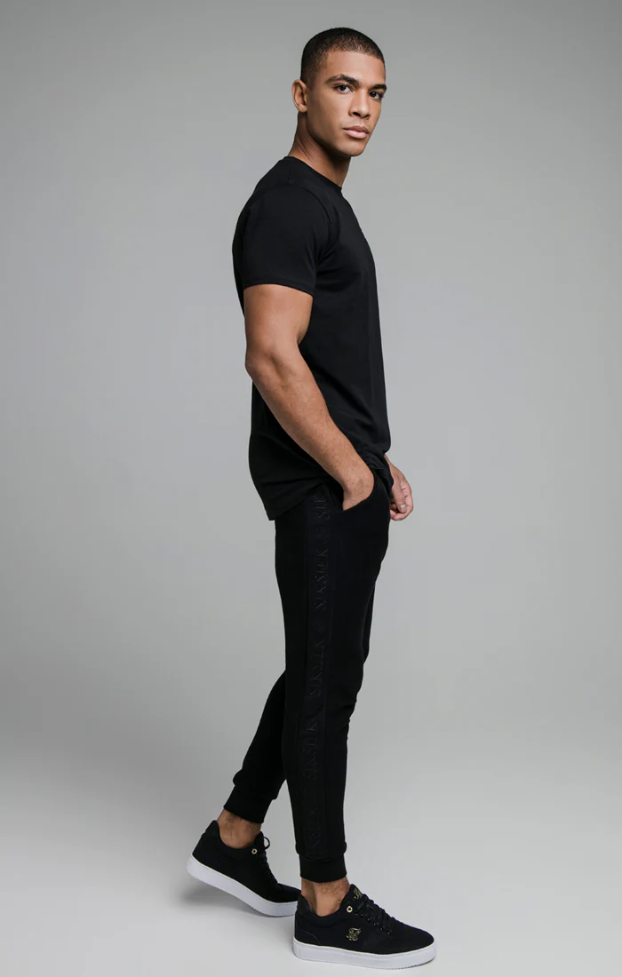 Black Embroidered Tape Muscle Fit T-Shirt - Image 5