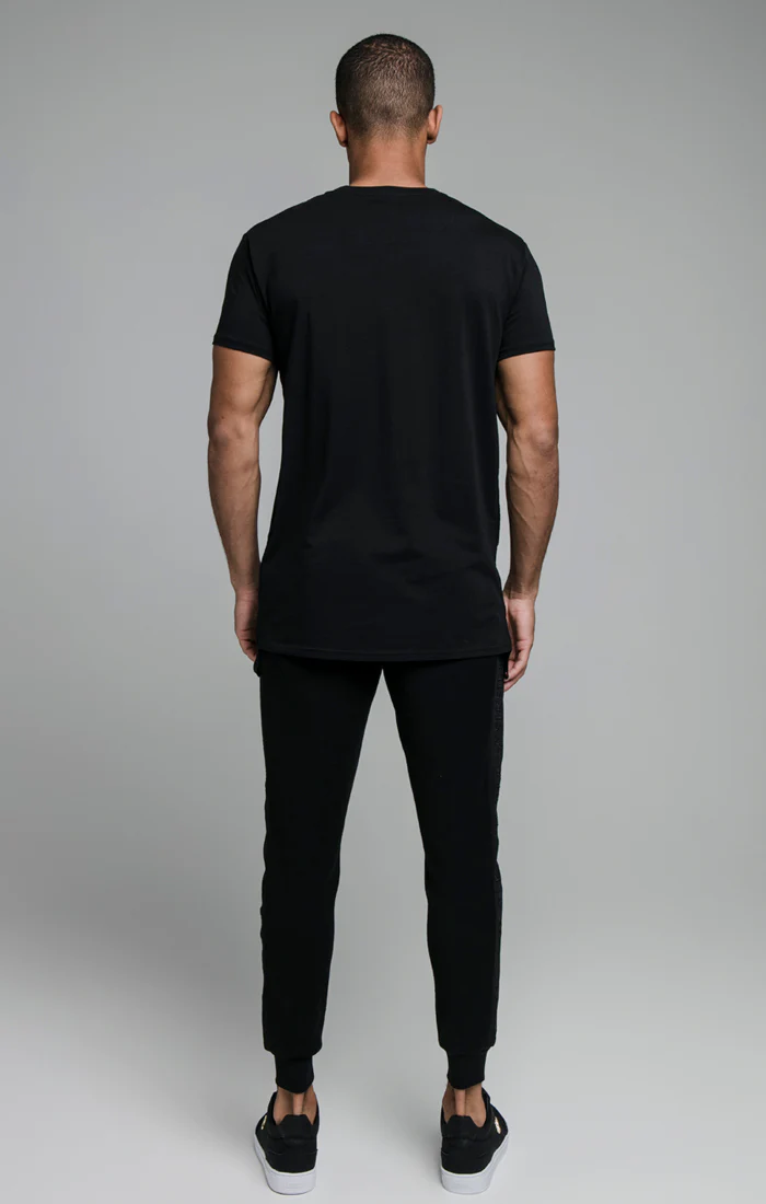 Black Embroidered Tape Muscle Fit T-Shirt - Image 6