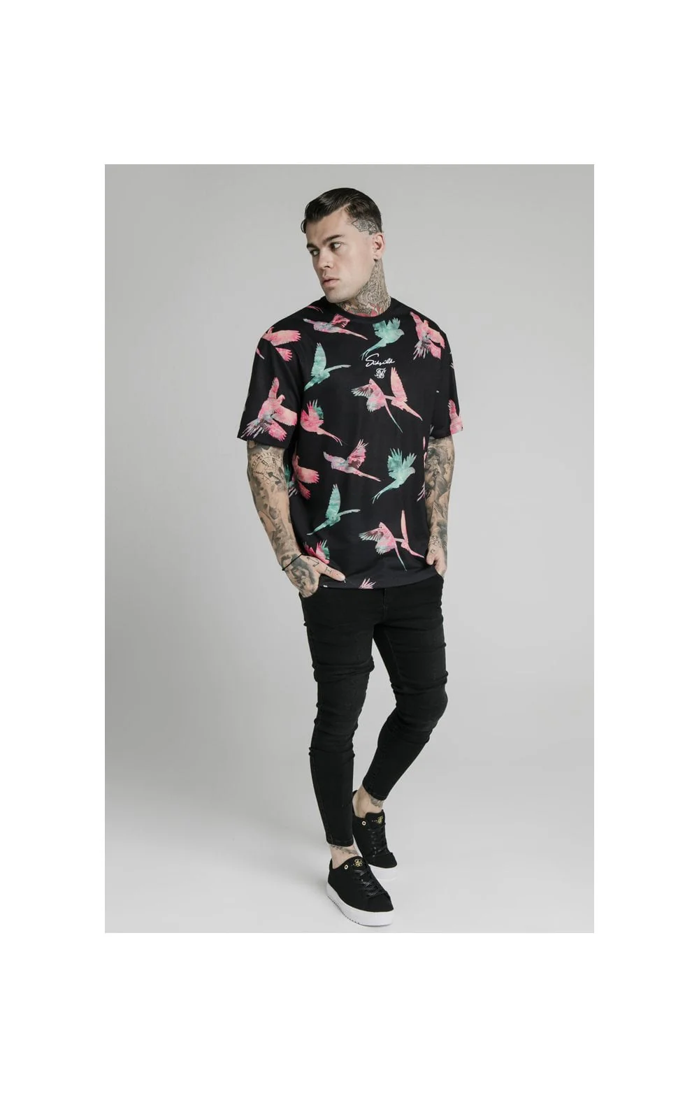 SikSilk S/S Essential Tee - Black,Teal & Pink - Image 3