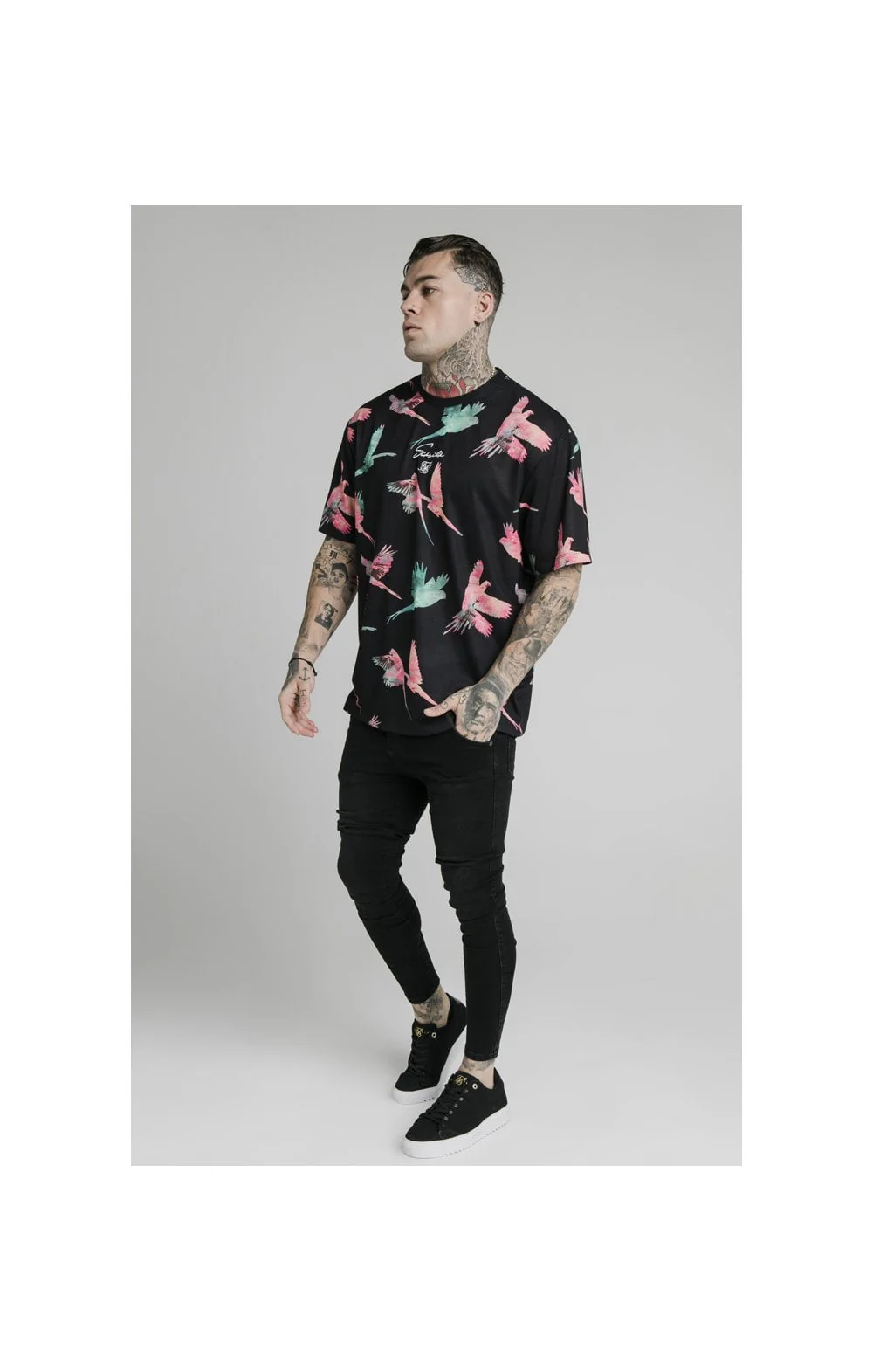 SikSilk S/S Essential Tee - Black,Teal & Pink - Image 4