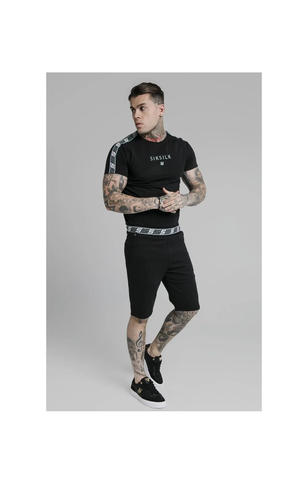SikSilk S/S Exhibit Raglan Gym Tee - Black - Image 6