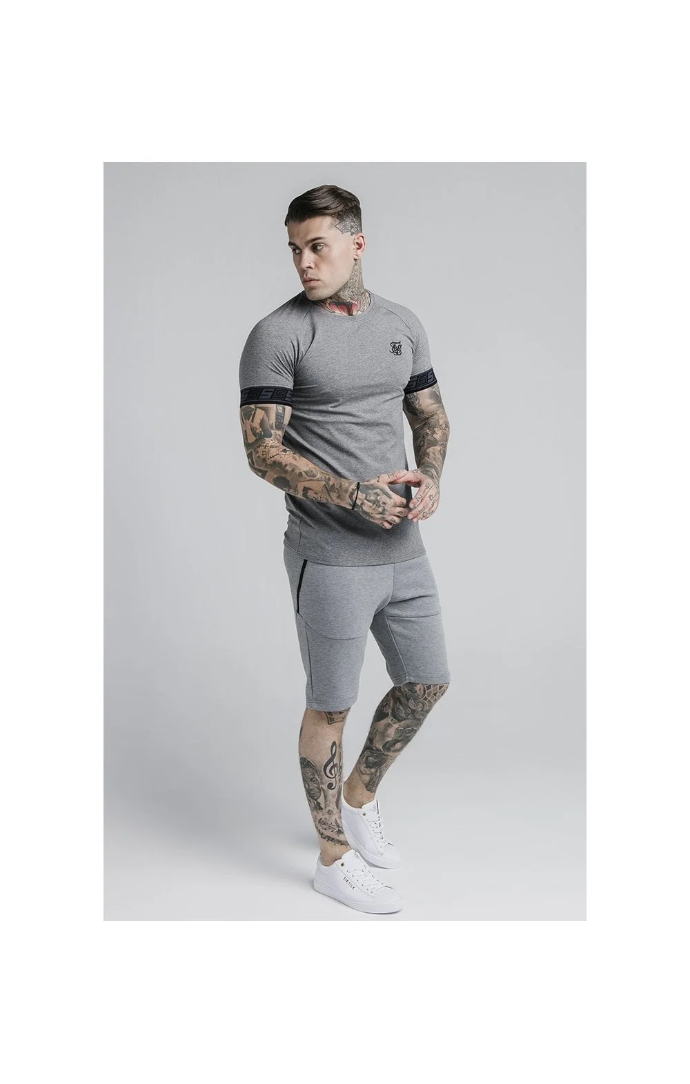 SikSilk S/S Exhibit Tech Tee - Grey Marl - Image 6