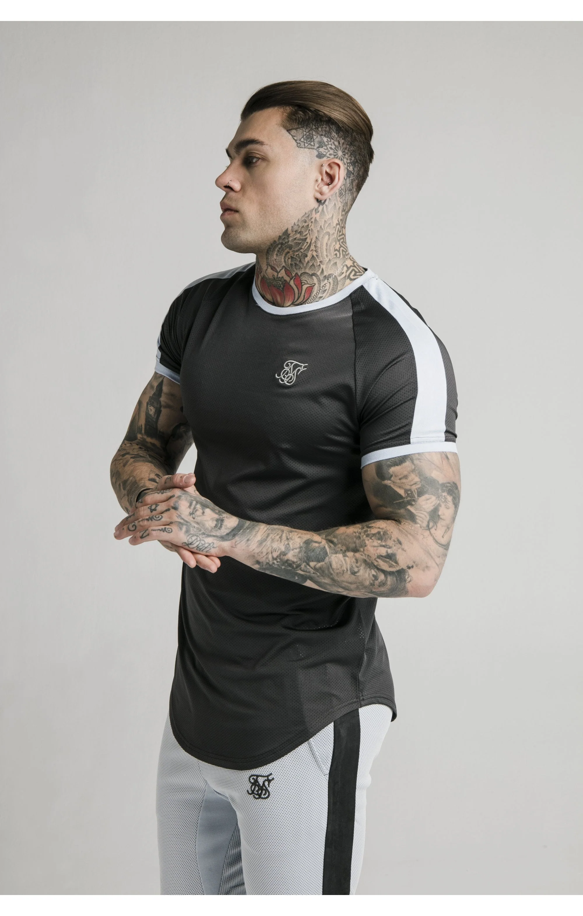 SikSilk S/S Eyelet Tech Tee – Charcoal Grey