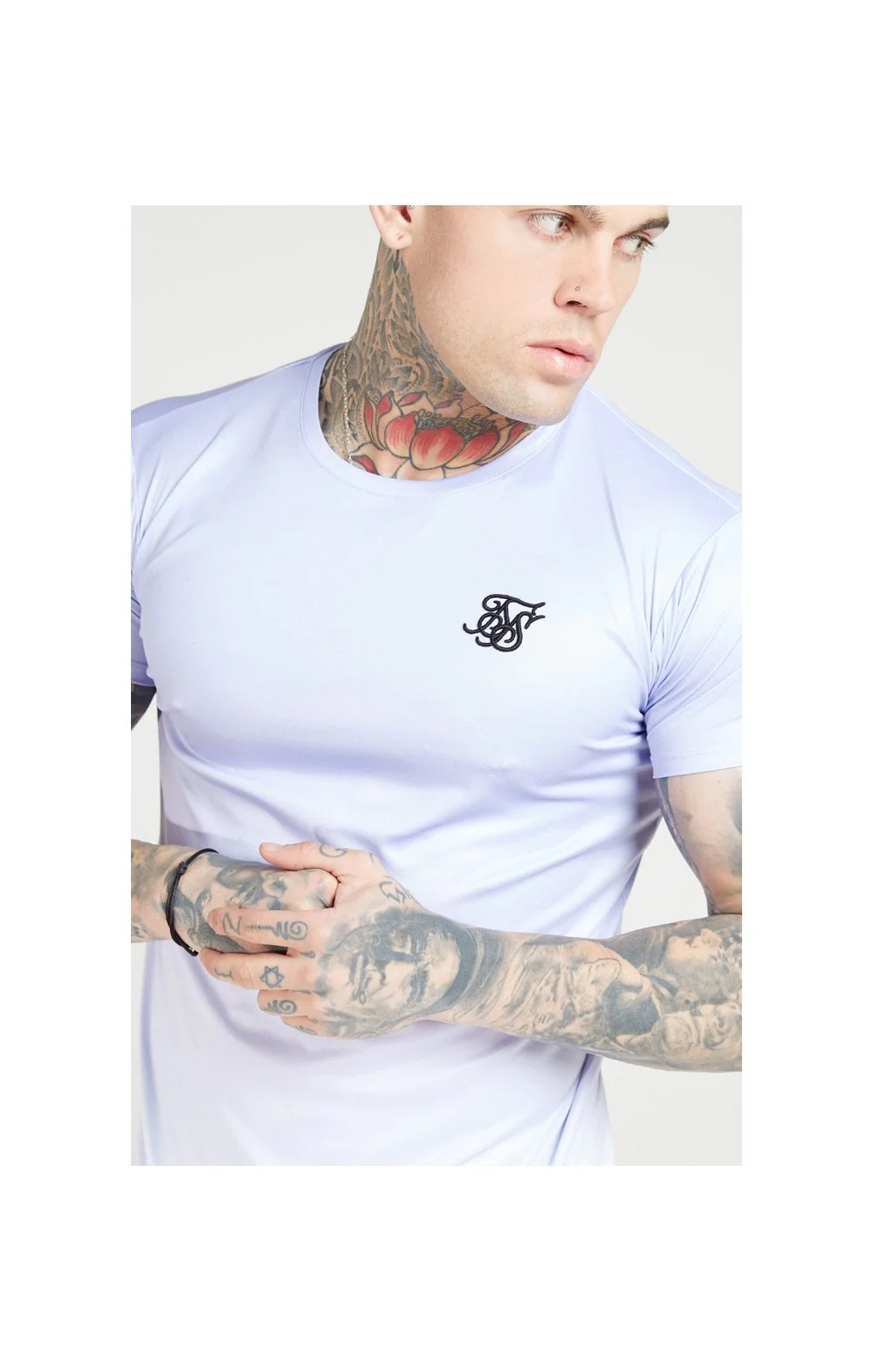 SikSilk S/S Fade Curved Hem Tee – Dusky Sky & White