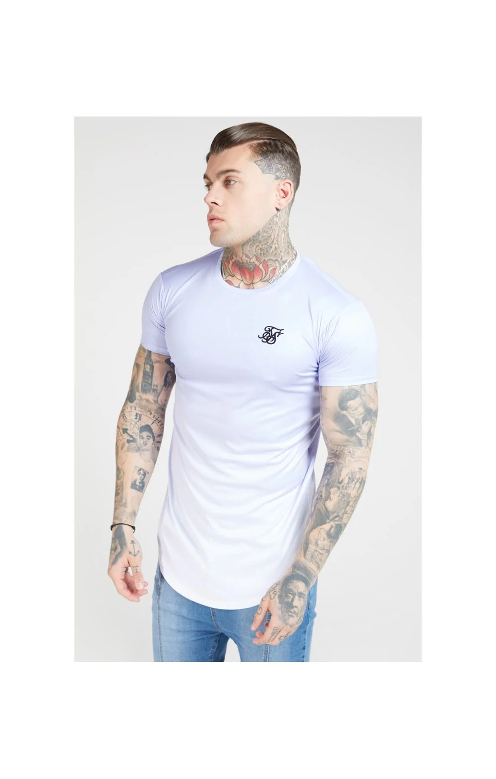 SikSilk S/S Fade Curved Hem Tee – Dusky Sky & White - Image 2